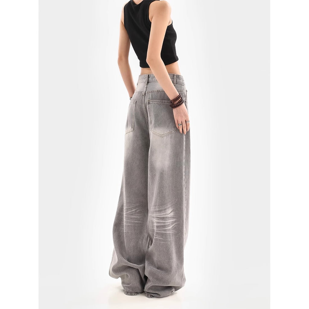 Distressed -  Wide-leg Denim Jeans  - Loose Fit -  Floor-length