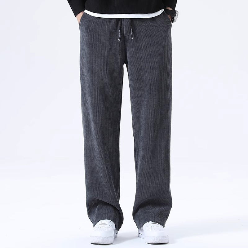 Casual Loose Fit  - Corduroy Pants – Straight Leg with Badge Detail