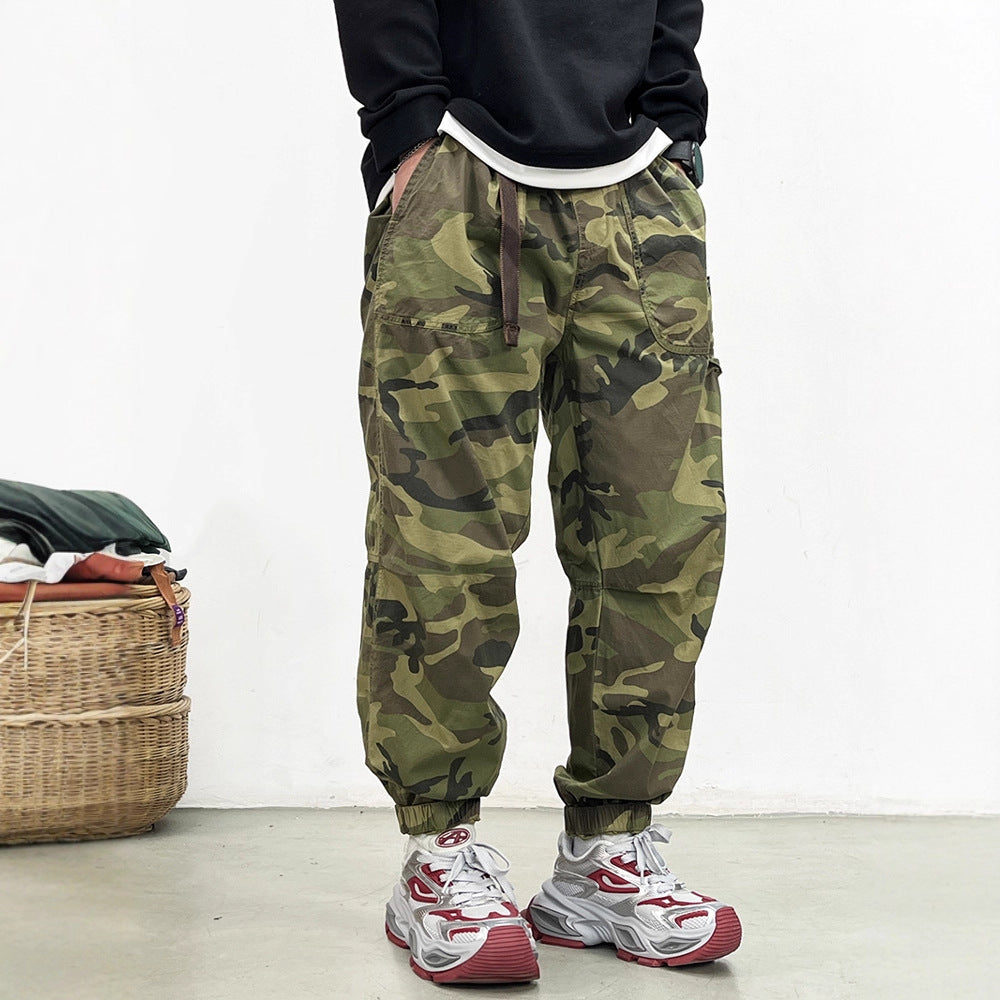 Camouflage Cargo Pants -  Loose Cuffed Trousers -  Vintage Casual Long Pants