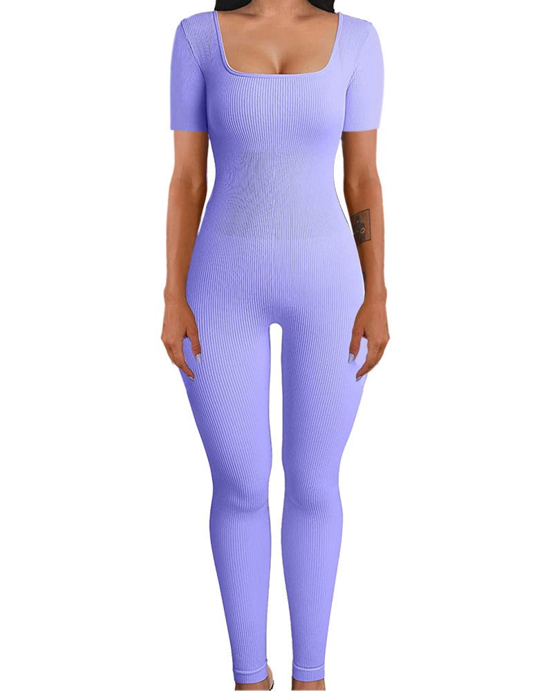 Women's Jumpsuit Autumn and Winter New Arrival Threaded Square Neck Hip Lift Slim Sexy Jumpsuit