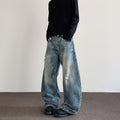 Distressed Ripped Knife-Edge - Denim Pants - Slightly Flared Trousers