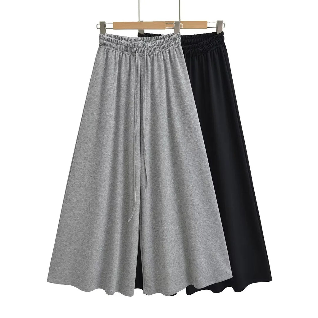 High-Waist Elastic Drawstring Wide-Leg Pants