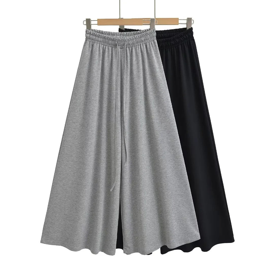 High-Waist Elastic Drawstring Wide-Leg Pants