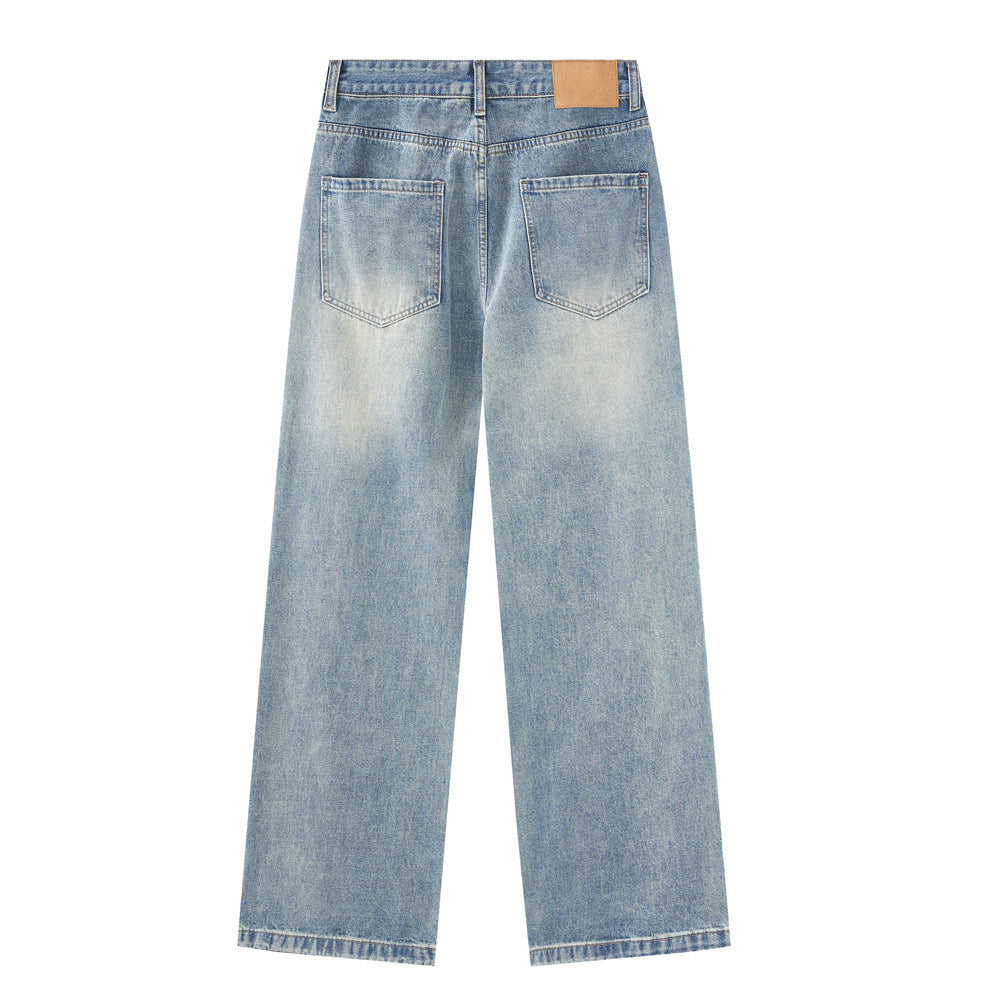 Vintage Washed Jeans – Distressed Cat-Whisker Loose Fit