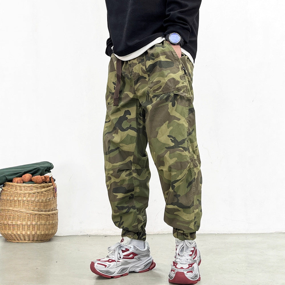 Camouflage Cargo Pants -  Loose Cuffed Trousers -  Vintage Casual Long Pants