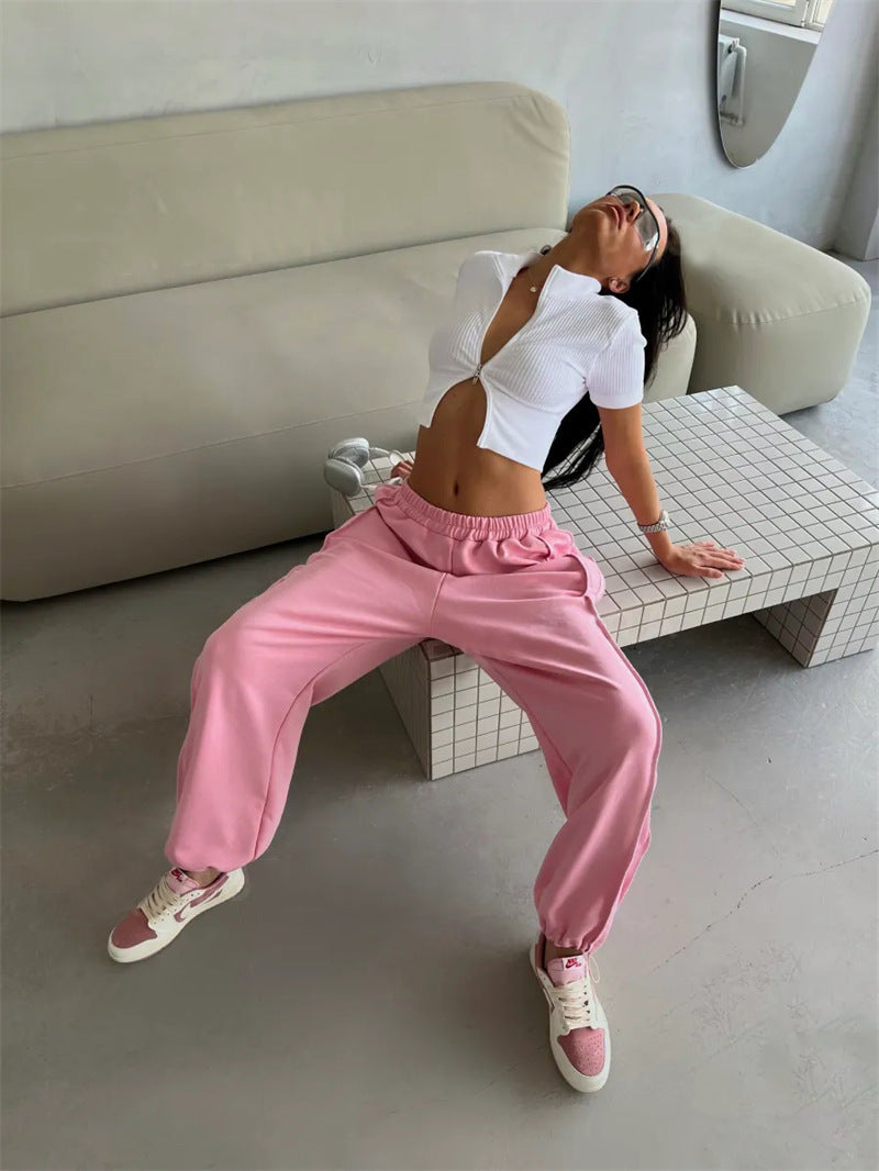 Street Style Loose Casual Pants for Women, Fashionable and Versatile Elastic Waist Sweatpants