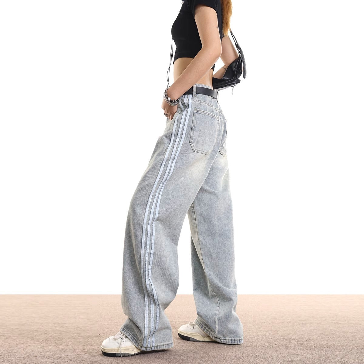 Vintage Stripe -  Denim Jeans - Loose Drape Floor-Length