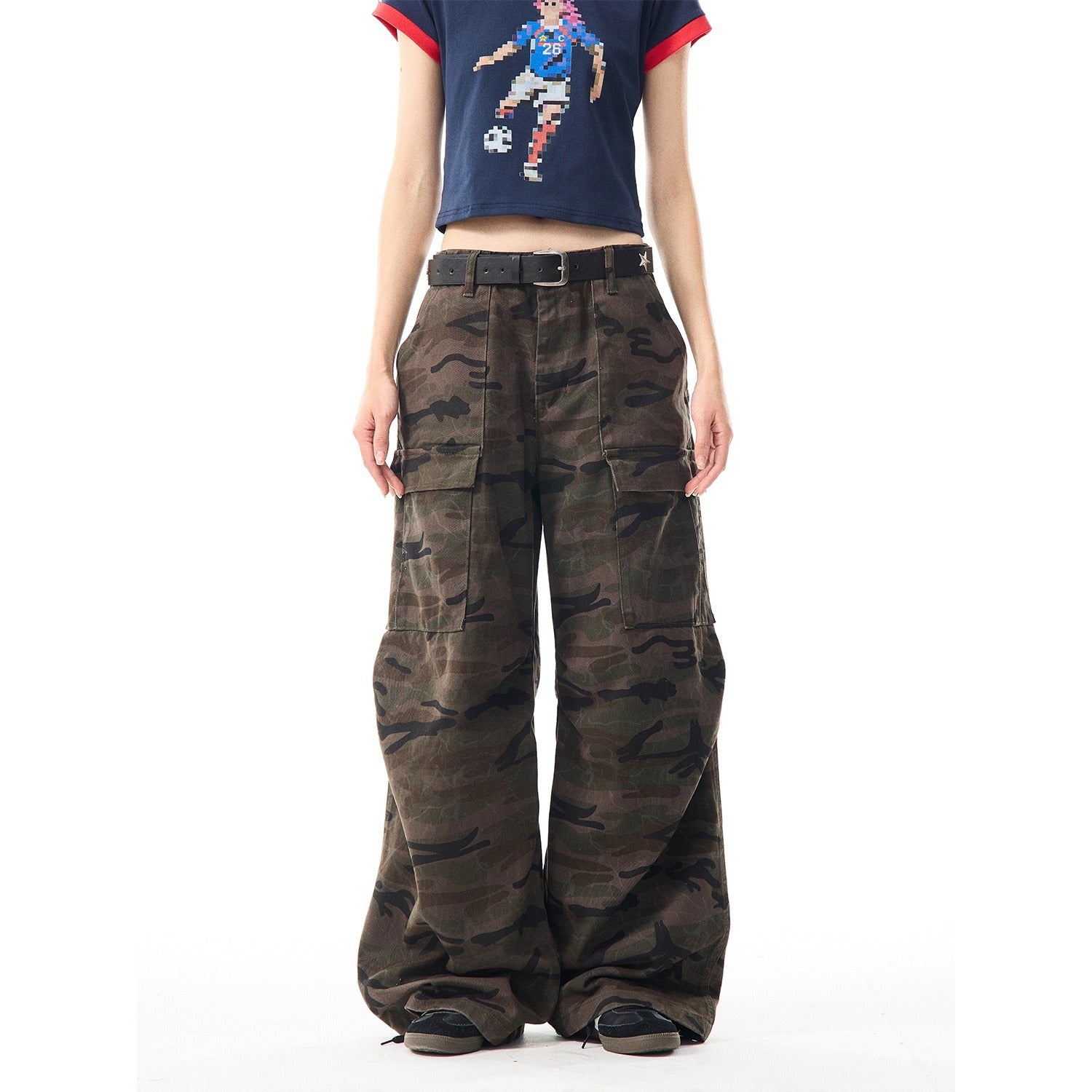 Vintage Camouflage  - Cargo Denim Pants  - Loose Multi-Pocket  - Versatile Wide Leg