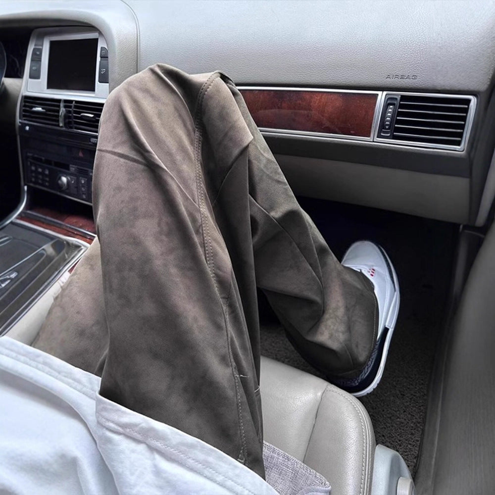 Textured Straight-Leg Cargo Pants - Loose Wide-Leg Pants