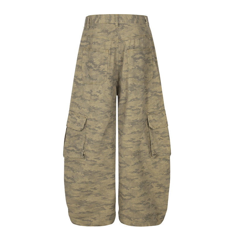 Distressed Camouflage Cargo Pants – Loose Wide-Leg Streetwear