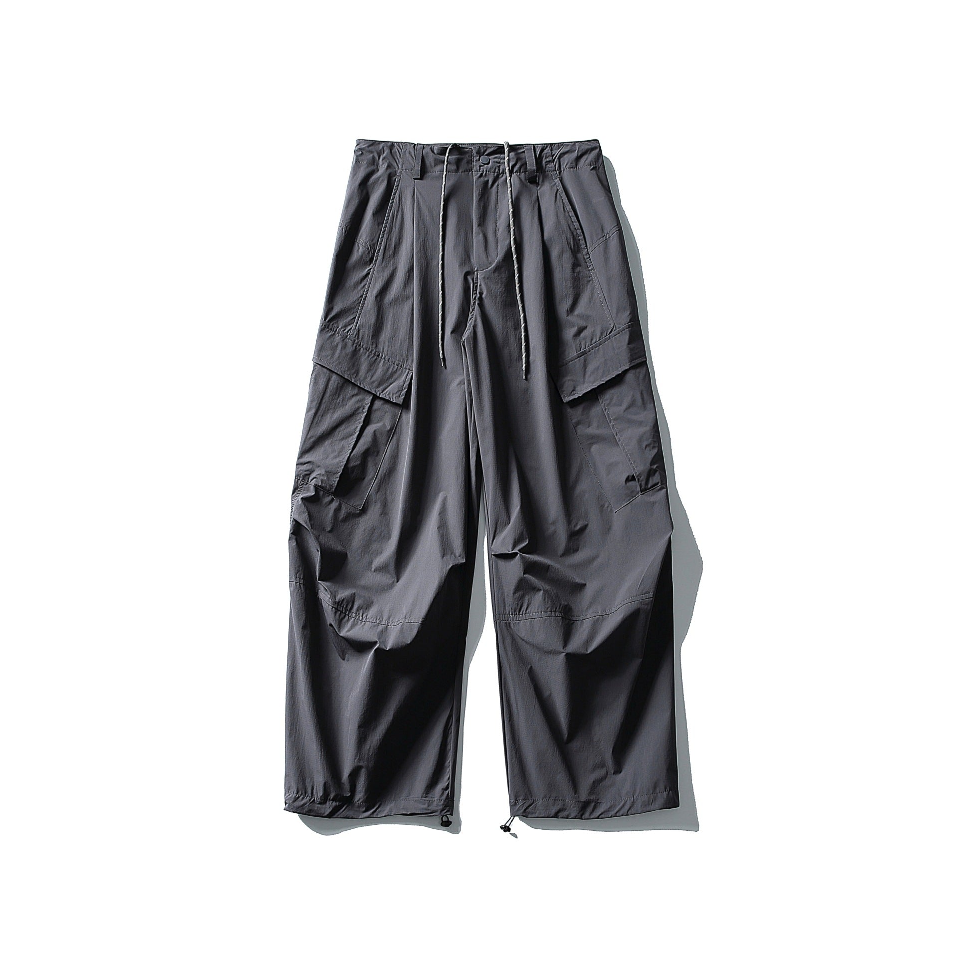Drawstring -  Pleated Loose Straight Leg  - Cargo Pants