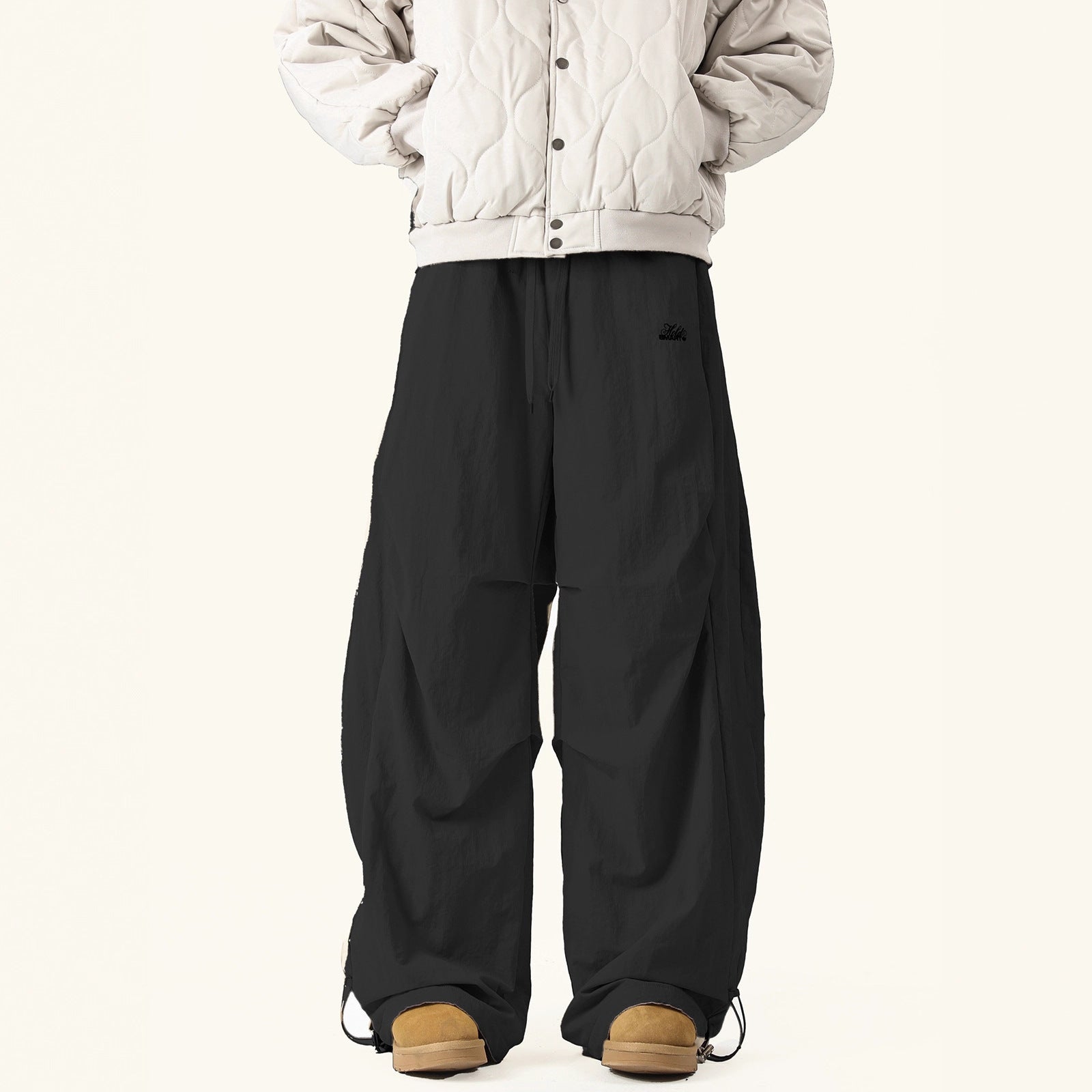 Lined Wide-Leg Cargo Pants – High-End Pleated Paratrooper Style