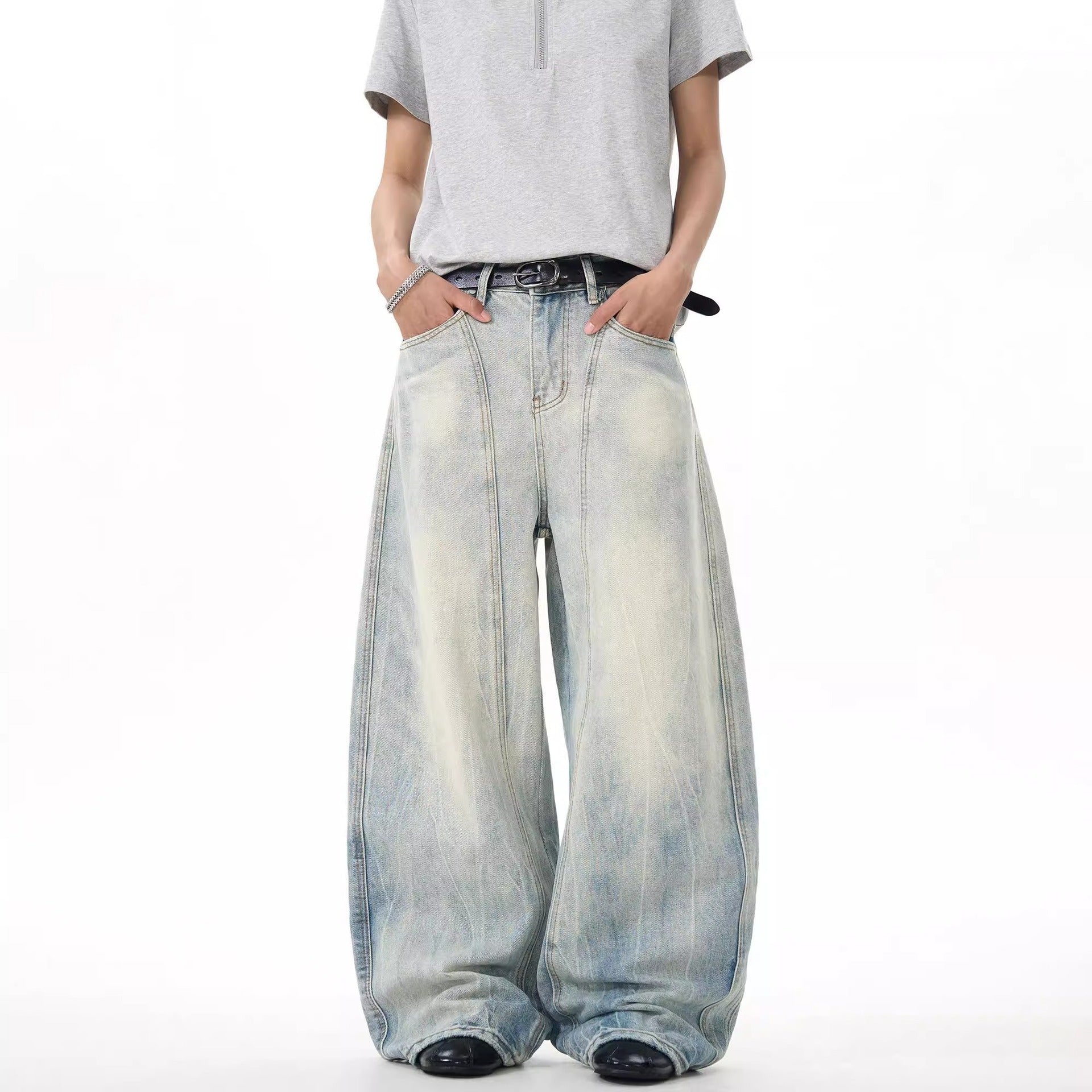 Washed Baggy - Slash Wide Leg Jeans - Loose Baggy fit
