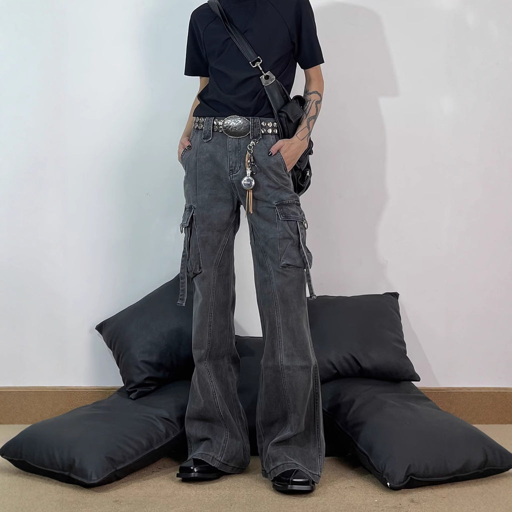 Deconstructed -  Multi-Pocket -  Flared Jeans  -  Loose Pants