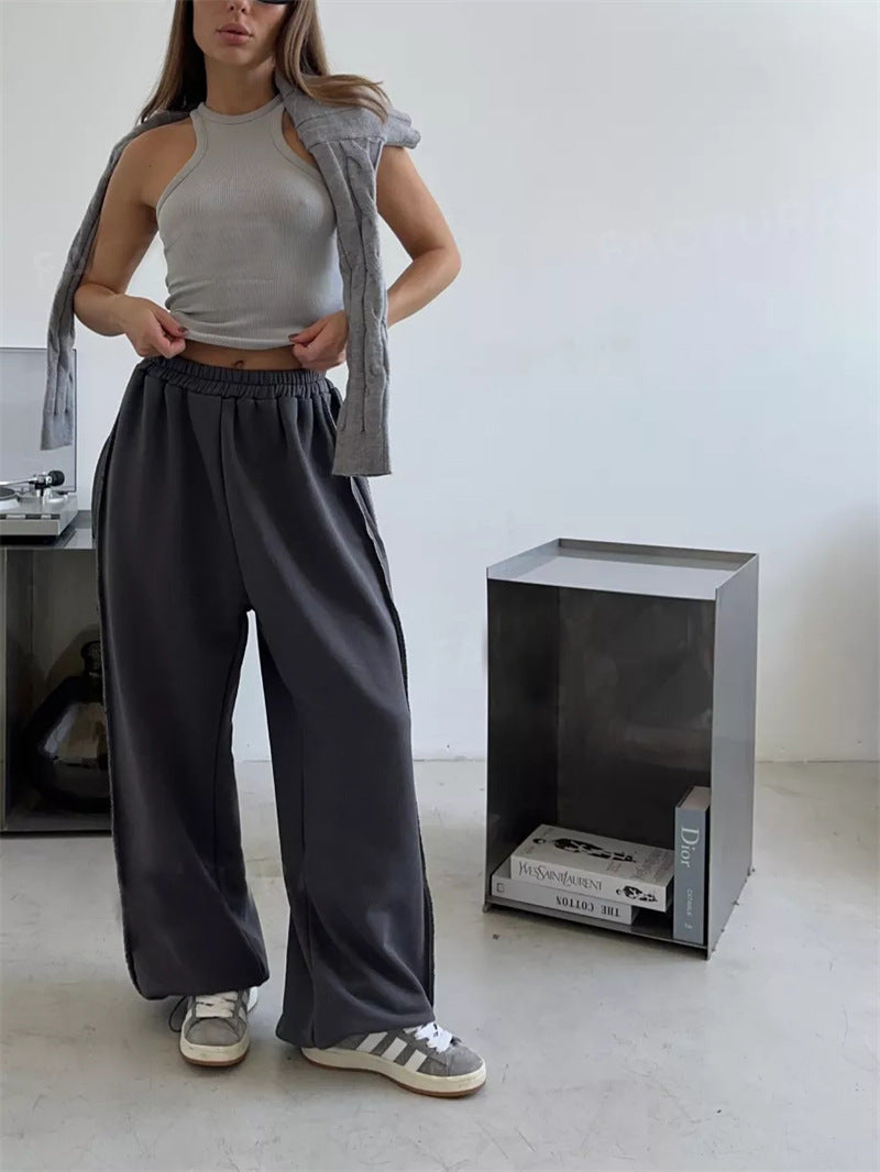 Street Style Loose Casual Pants for Women, Fashionable and Versatile Elastic Waist Sweatpants
