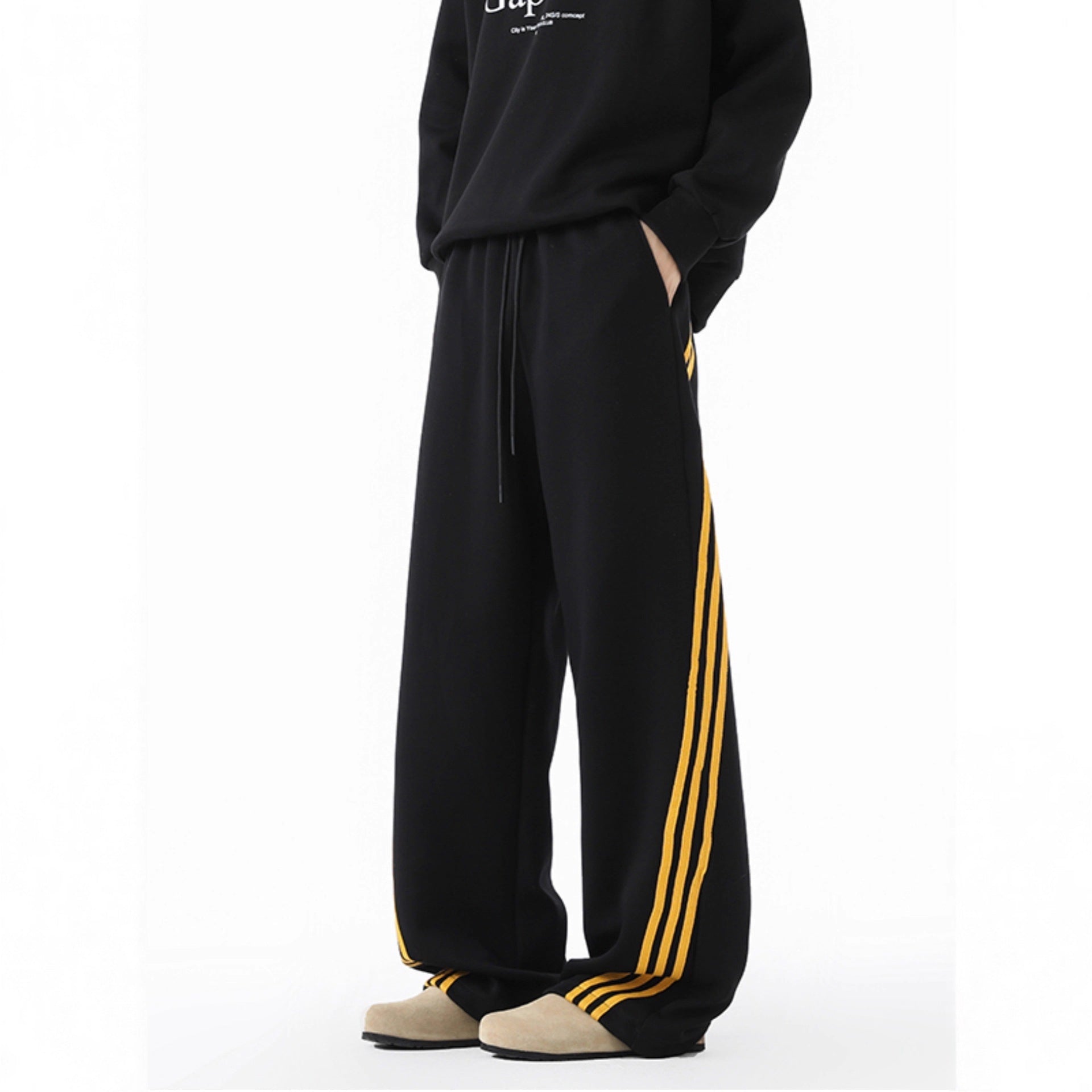 Heavyweight Three-Stripe Track Pants – Loose Straight Wide-Leg Sweatpants