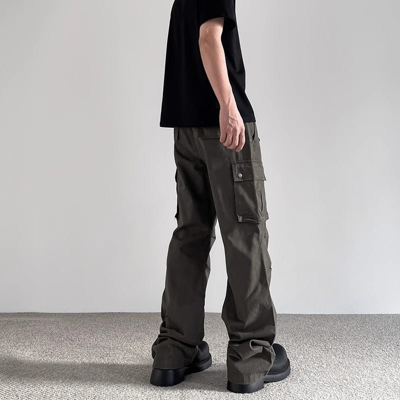 Washed Multi-Pocket  - Tapered Cargo Pants - Casual Long Pants