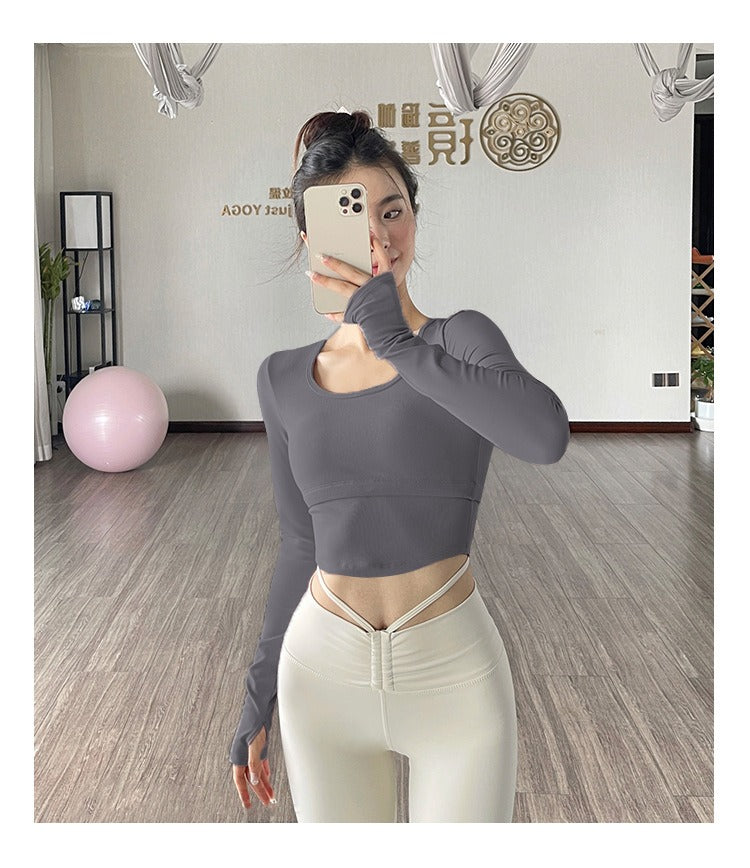 Sports Undershirt External Yoga Wear Tops Long-Sleeved Fitness Running Underwear Female With Chest Pad Shockproof High-Intensity