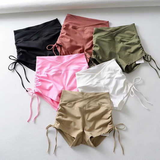 Women's Hot Style Side Drawstring Yoga Shorts Summer New Peach Hip Tight Running Sports Hot Pants
