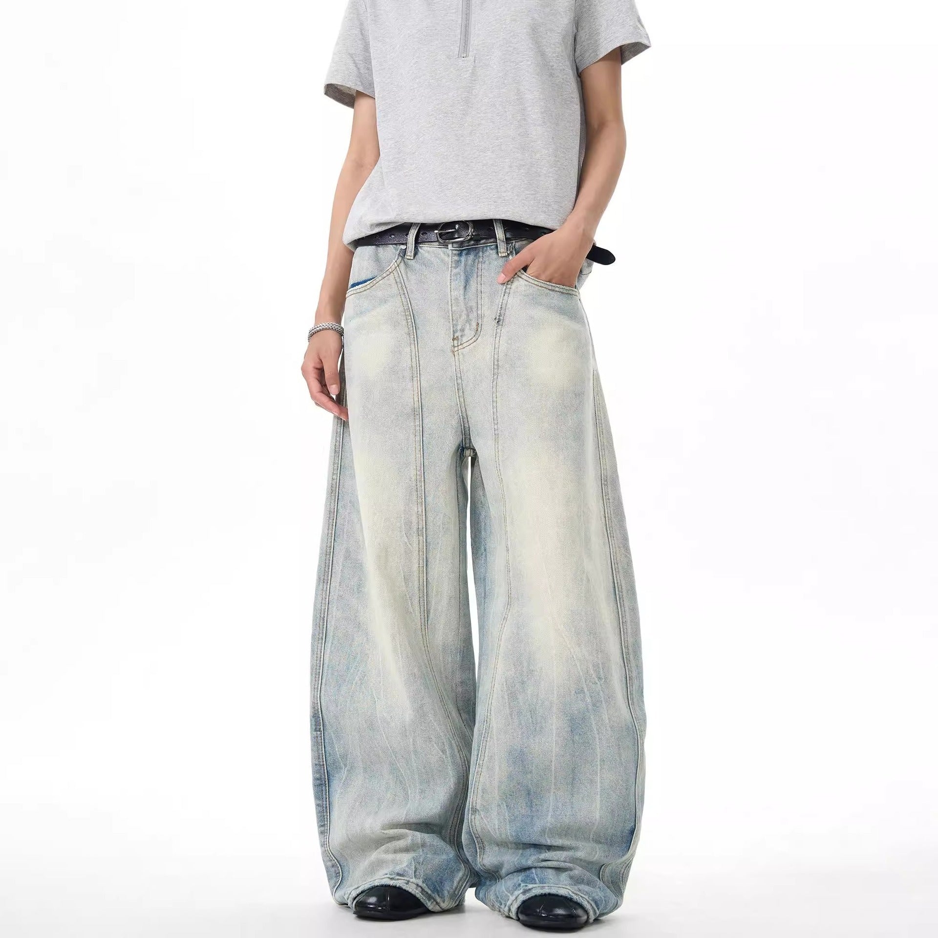 Washed Baggy - Slash Wide Leg Jeans - Loose Baggy fit