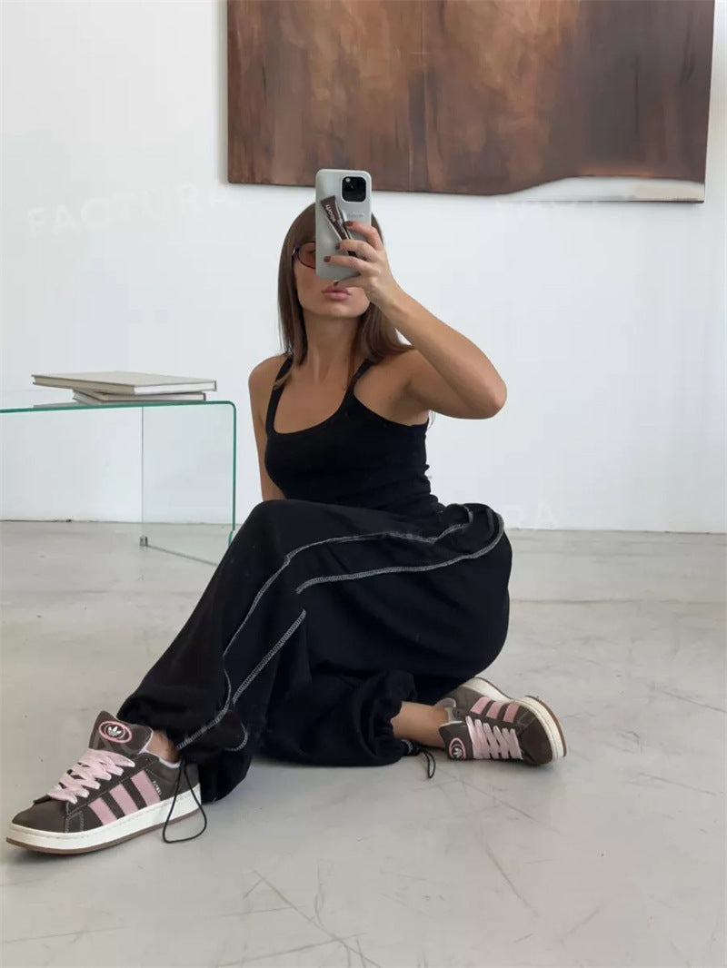 Street Style Loose Casual Pants for Women, Fashionable and Versatile Elastic Waist Sweatpants