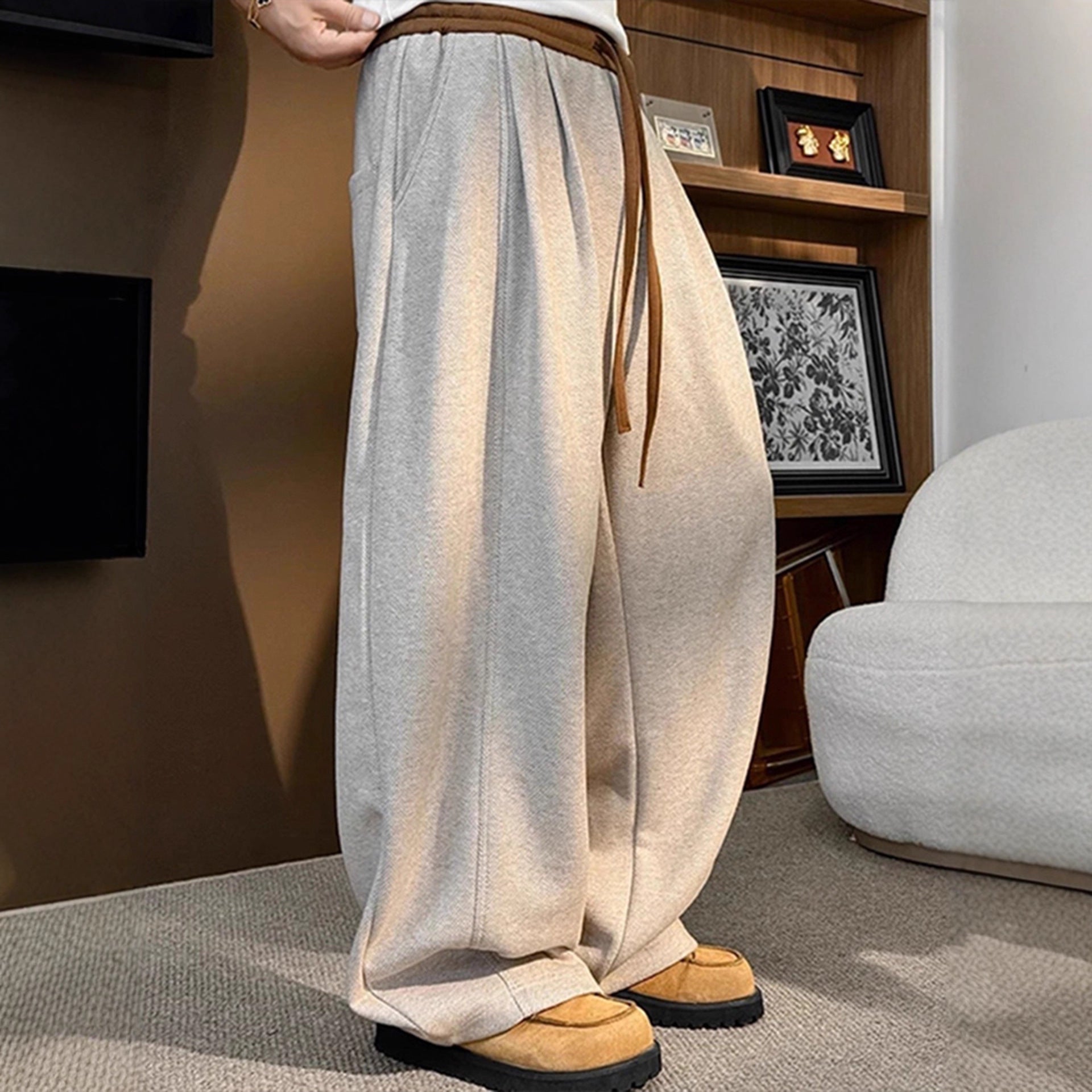 Preppy Knitted Knife-Edge Sweatpants – Vintage Corduroy Wide-Leg Casual Pants