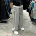 Drop-Crotch  - Gray Casual Trousers - Long Pants  - Commuter Wide-Leg