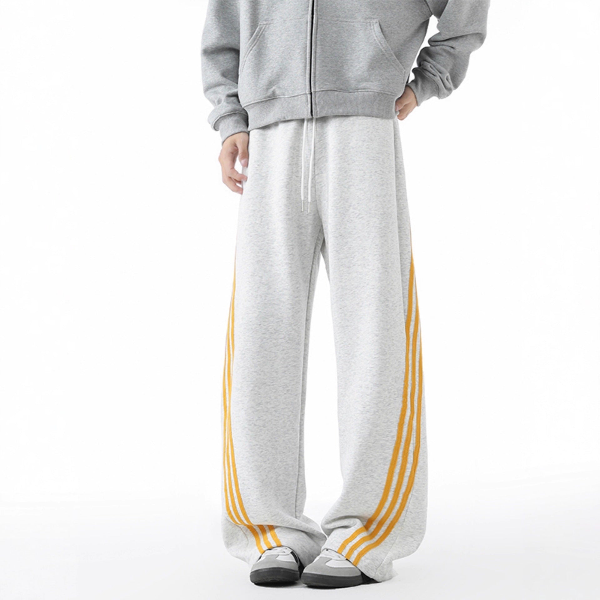 Heavyweight Three-Stripe Track Pants – Loose Straight Wide-Leg Sweatpants