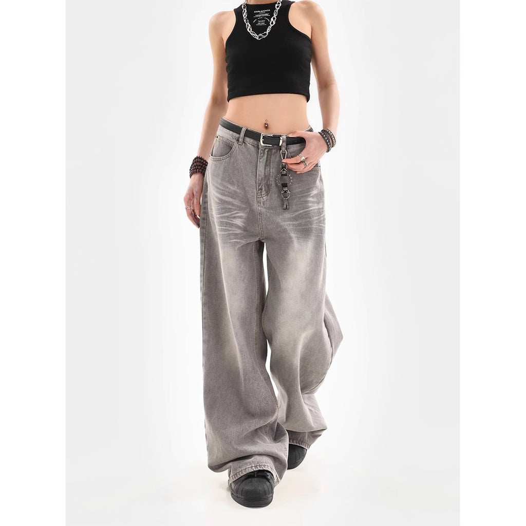 Distressed -  Wide-leg Denim Jeans  - Loose Fit -  Floor-length