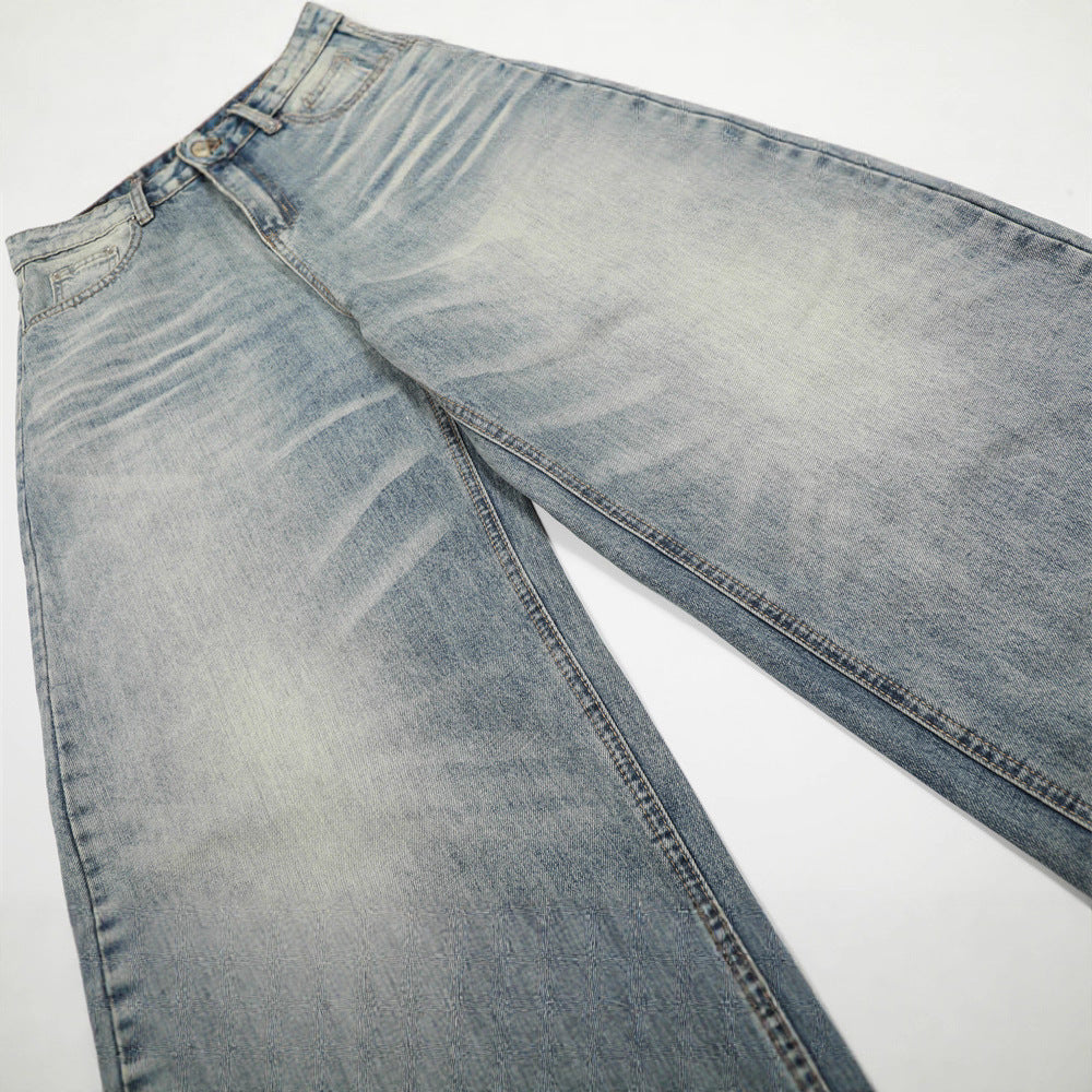 Faded Whiskered Jeans – Loose-Fit Straight & Wide-Leg Casual Jeans