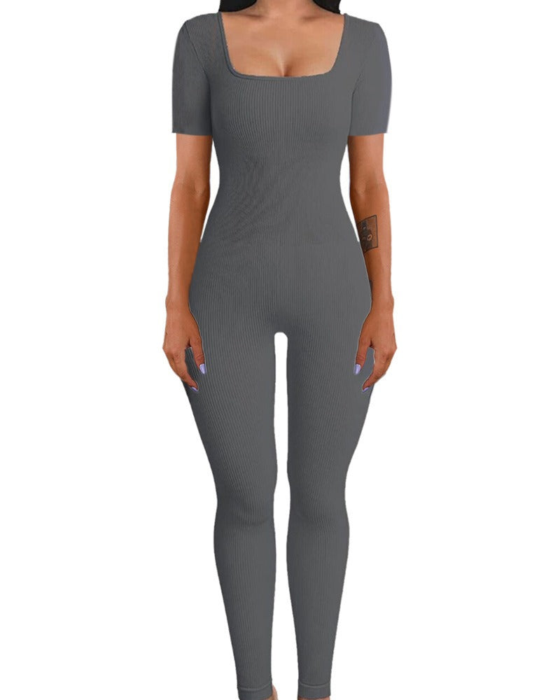 Women's Jumpsuit Autumn and Winter New Arrival Threaded Square Neck Hip Lift Slim Sexy Jumpsuit
