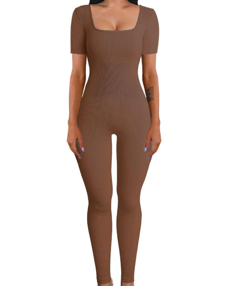 Women's Jumpsuit Autumn and Winter New Arrival Threaded Square Neck Hip Lift Slim Sexy Jumpsuit
