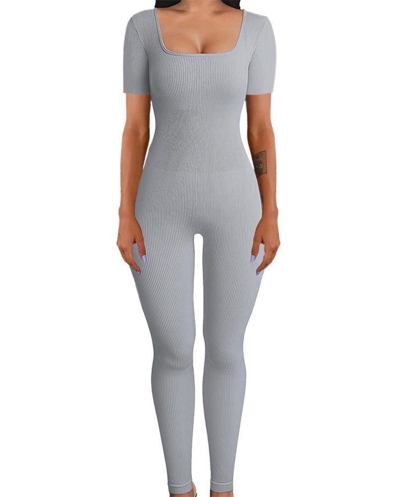 Women's Jumpsuit Autumn and Winter New Arrival Threaded Square Neck Hip Lift Slim Sexy Jumpsuit