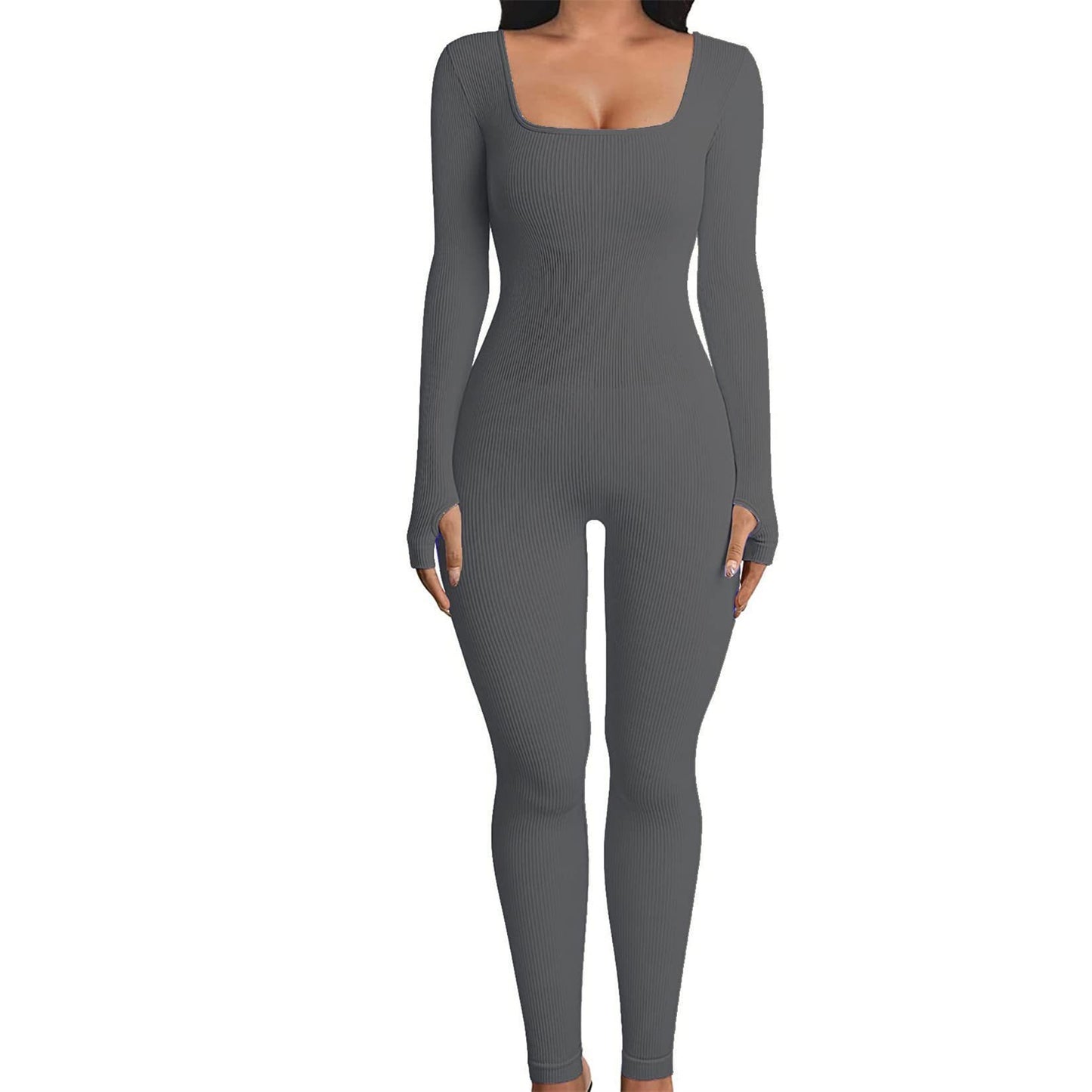 Women's Jumpsuit Autumn and Winter New Arrival Threaded Square Neck Hip Lift Slim Sexy Jumpsuit