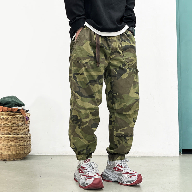 Camouflage Cargo Pants -  Loose Cuffed Trousers -  Vintage Casual Long Pants