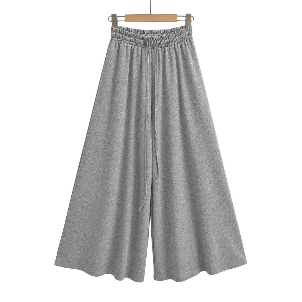 High-Waist Elastic Drawstring Wide-Leg Pants