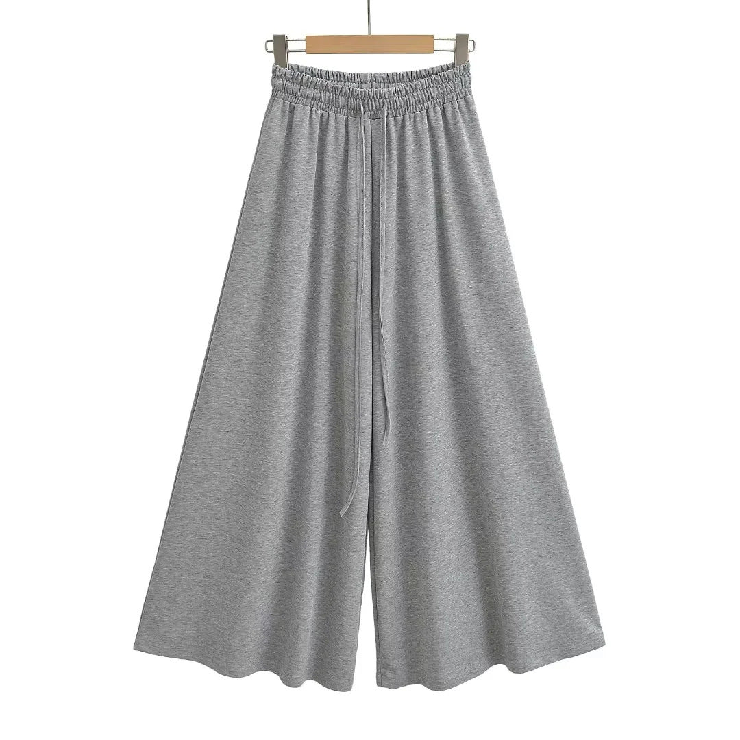 High-Waist Elastic Drawstring Wide-Leg Pants