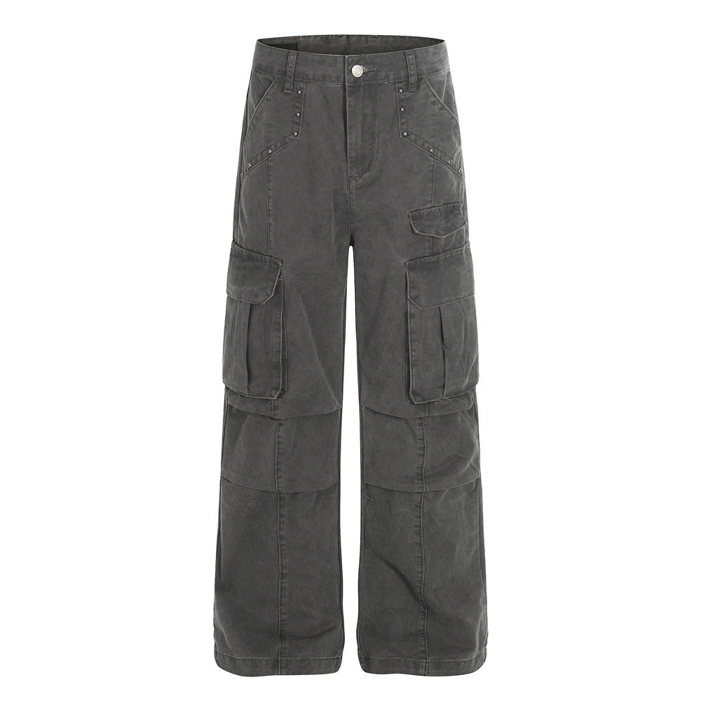 Multi-Pocket Cargo Pants - Loose Fit - Wide Leg Straight Cut