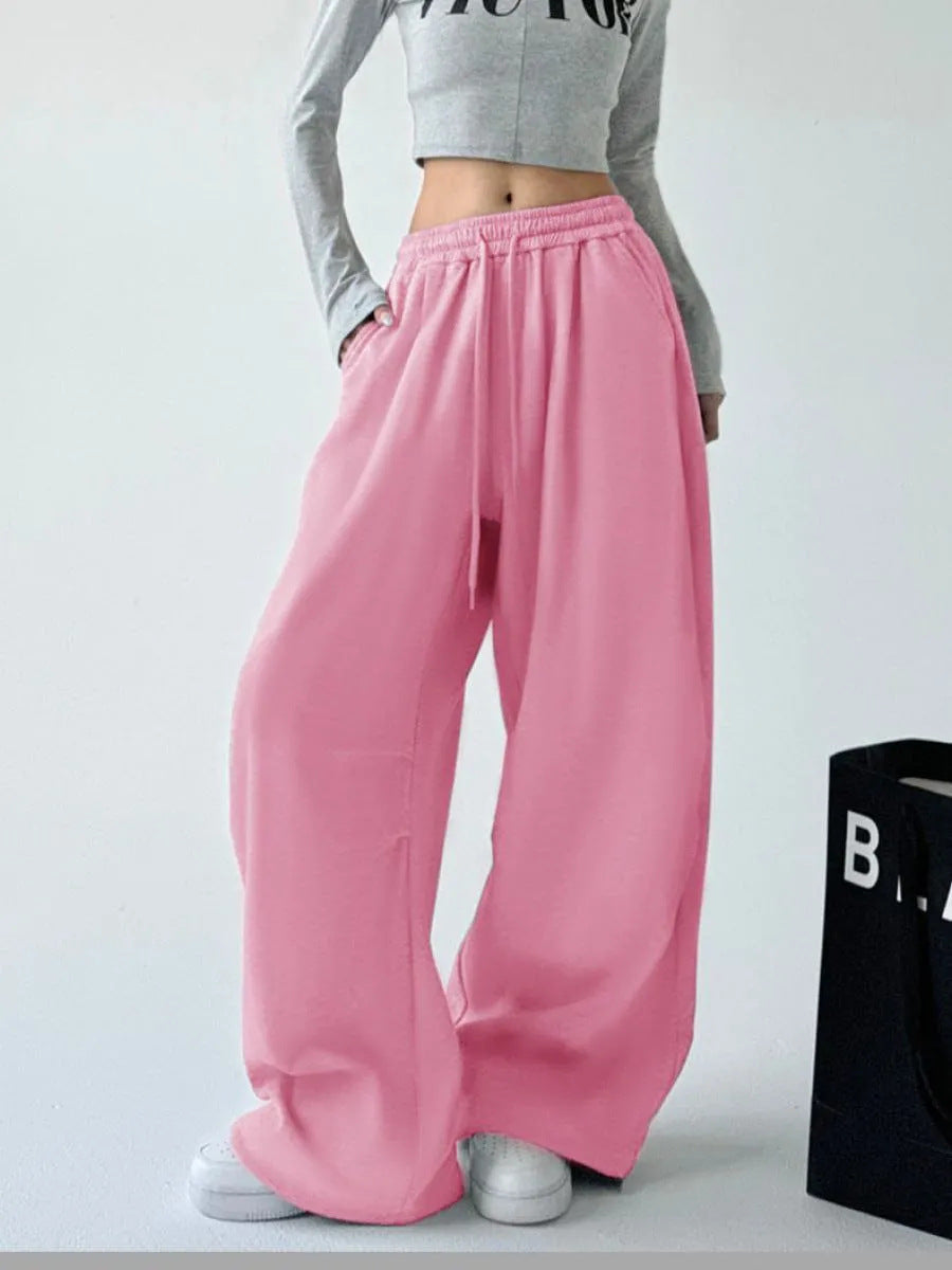 Tied - Sweatpants  - Loose High-Waisted - Wide-Leg Floor-Length Pants