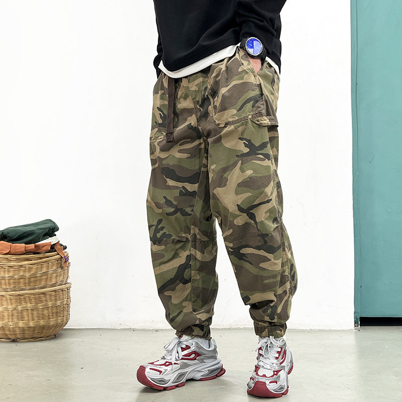 Camouflage Cargo Pants -  Loose Cuffed Trousers -  Vintage Casual Long Pants