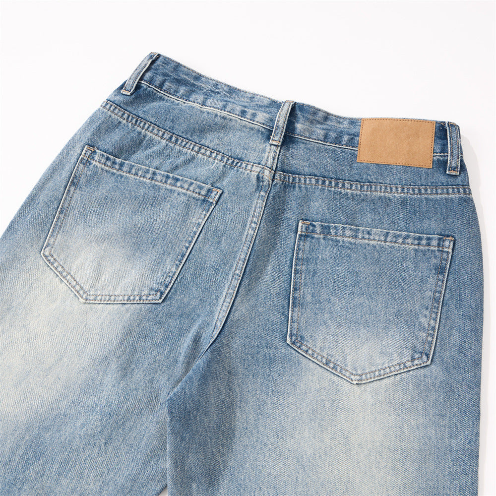 Vintage Washed Jeans – Distressed Cat-Whisker Loose Fit