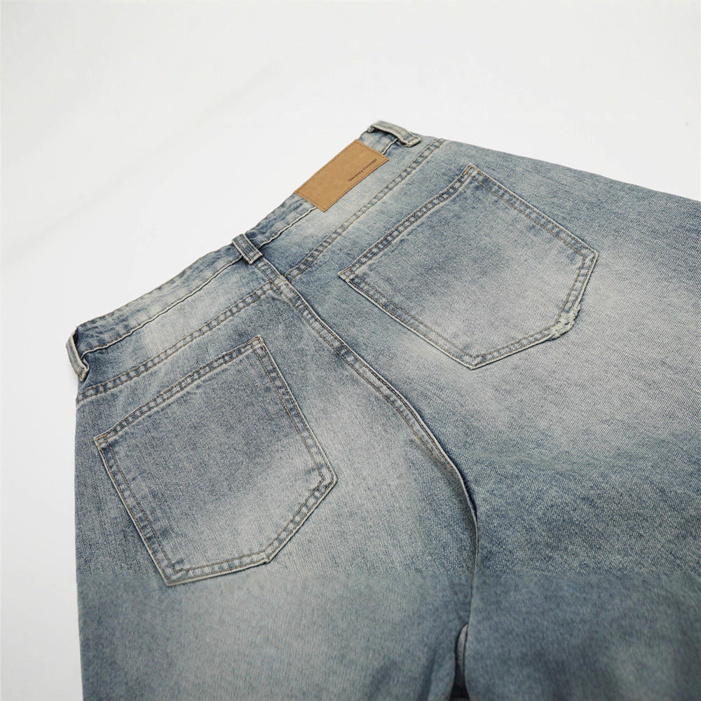 Faded Whiskered Jeans – Loose-Fit Straight & Wide-Leg Casual Jeans