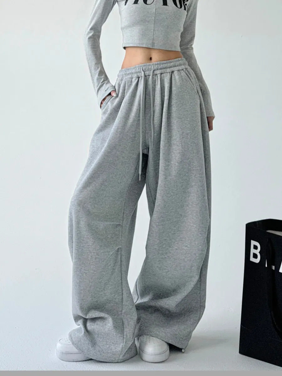 Tied - Sweatpants  - Loose High-Waisted - Wide-Leg Floor-Length Pants