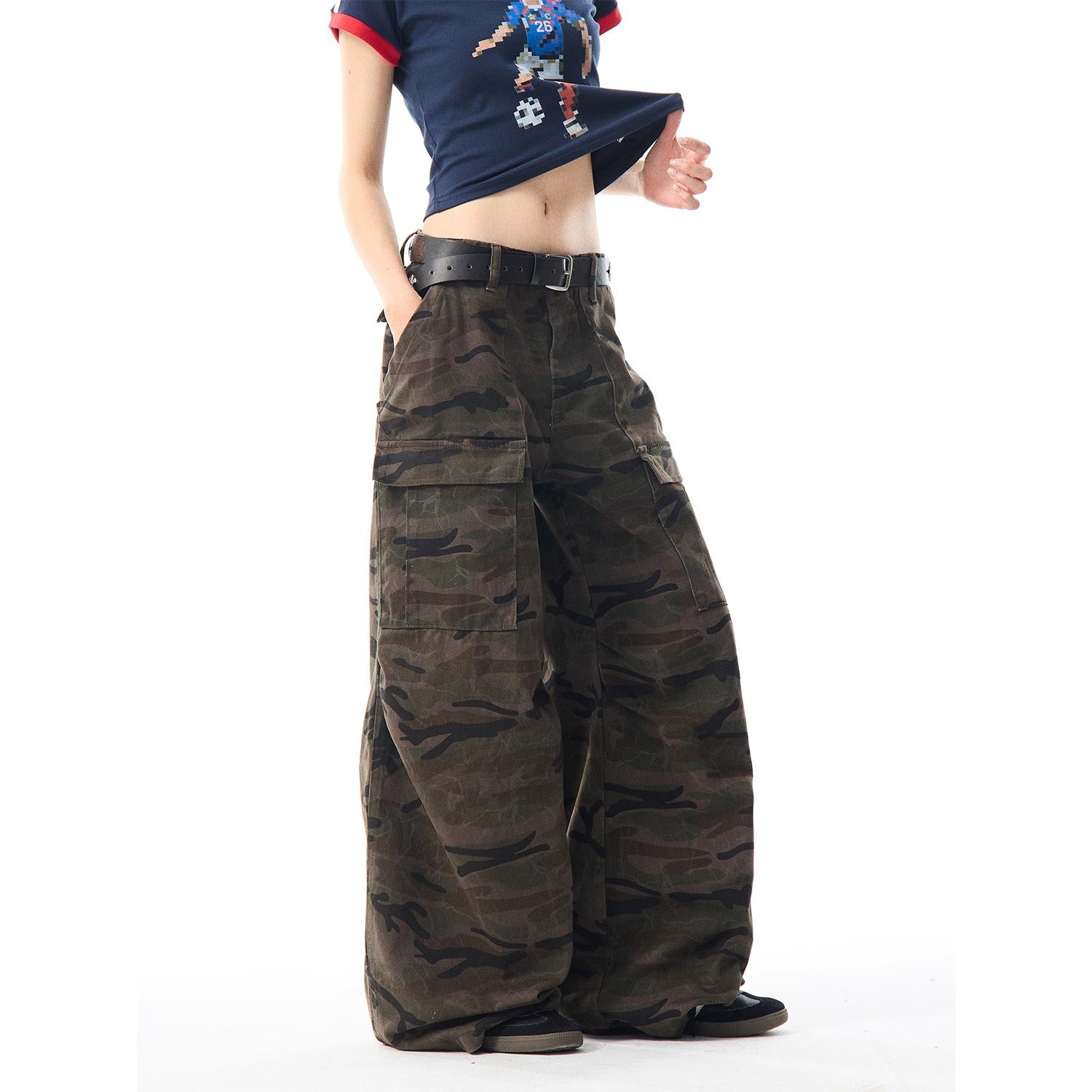 Vintage Camouflage  - Cargo Denim Pants  - Loose Multi-Pocket  - Versatile Wide Leg