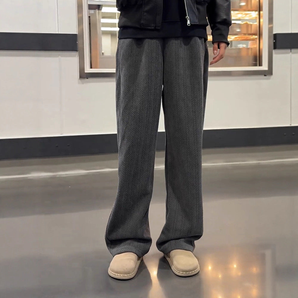 Loose Knit Cropped Sweatpants – Deep Gray Herringbone Casual Fit