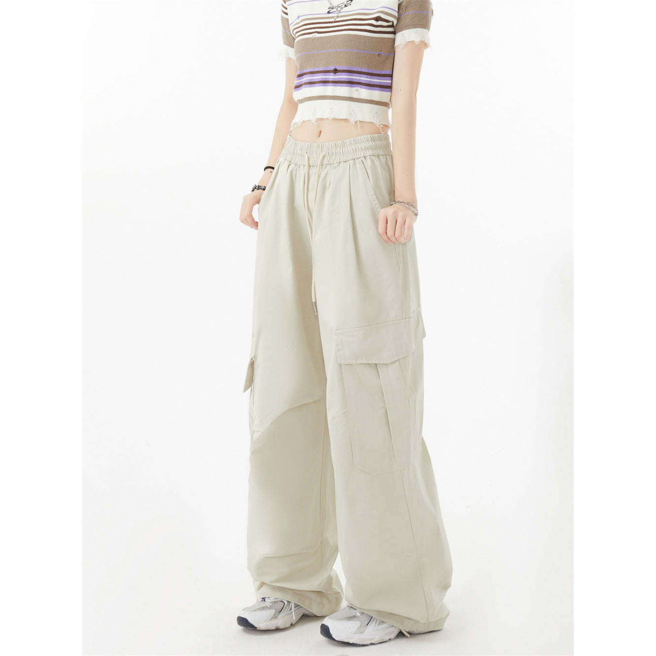 Pleated Cargo Pants - Loose Wide Leg  -  Long Pants