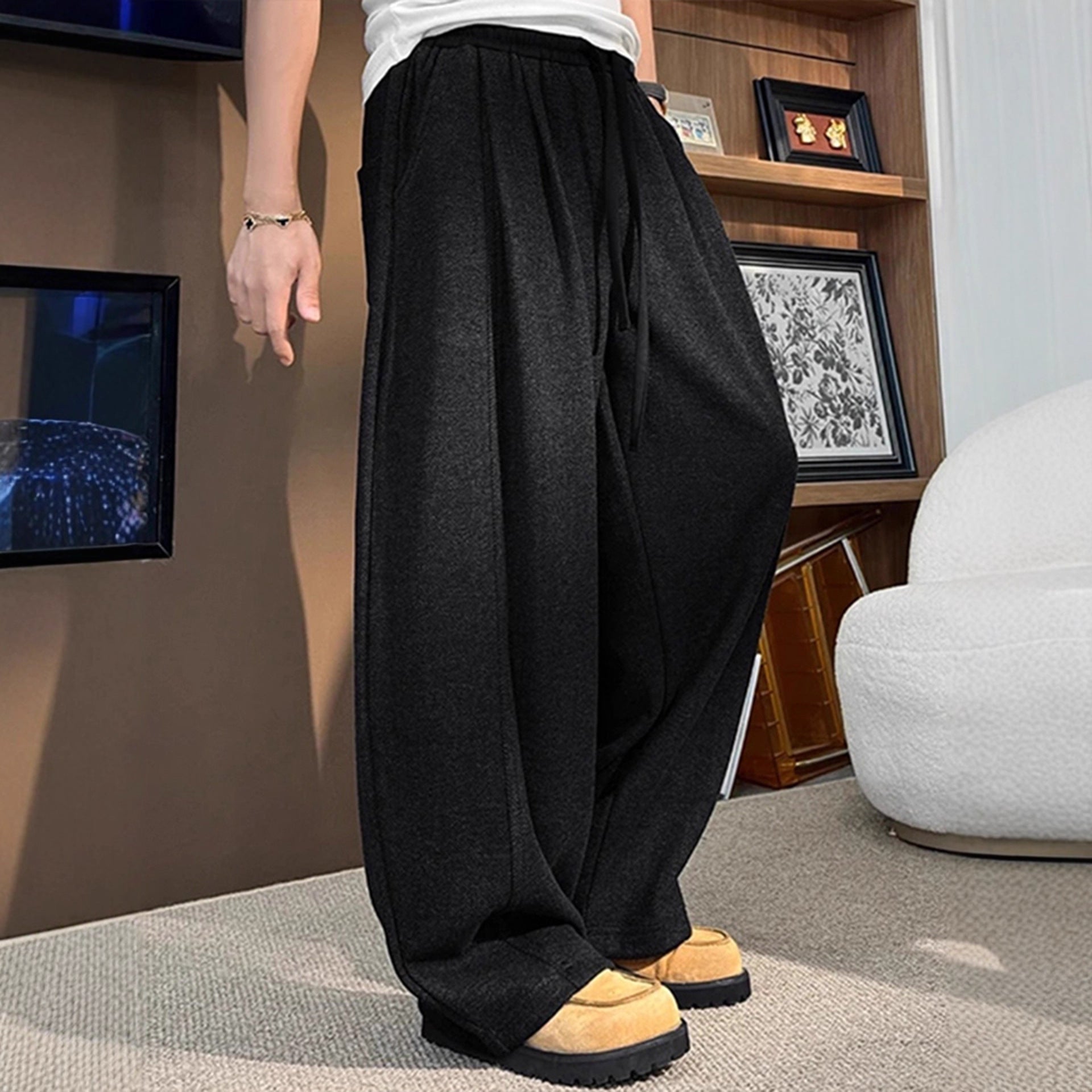 Preppy Knitted Knife-Edge Sweatpants – Vintage Corduroy Wide-Leg Casual Pants