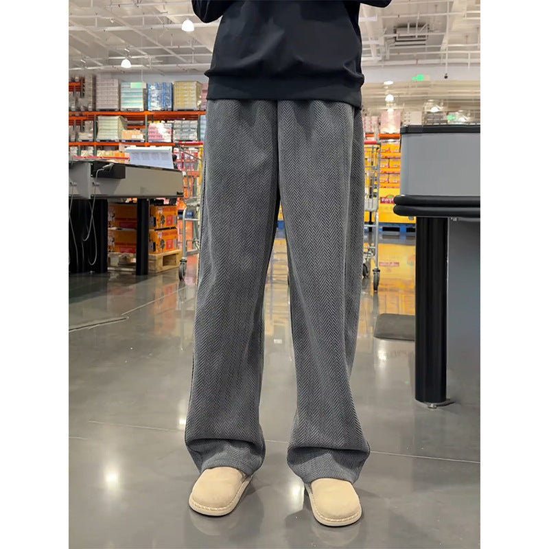 Loose Knit Cropped Sweatpants – Deep Gray Herringbone Casual Fit