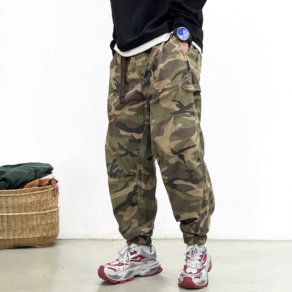 Camouflage Cargo Pants -  Loose Cuffed Trousers -  Vintage Casual Long Pants