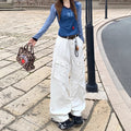 Denim Cargo- High Waist  - Multi-pocket- Wide Leg Long Pants
